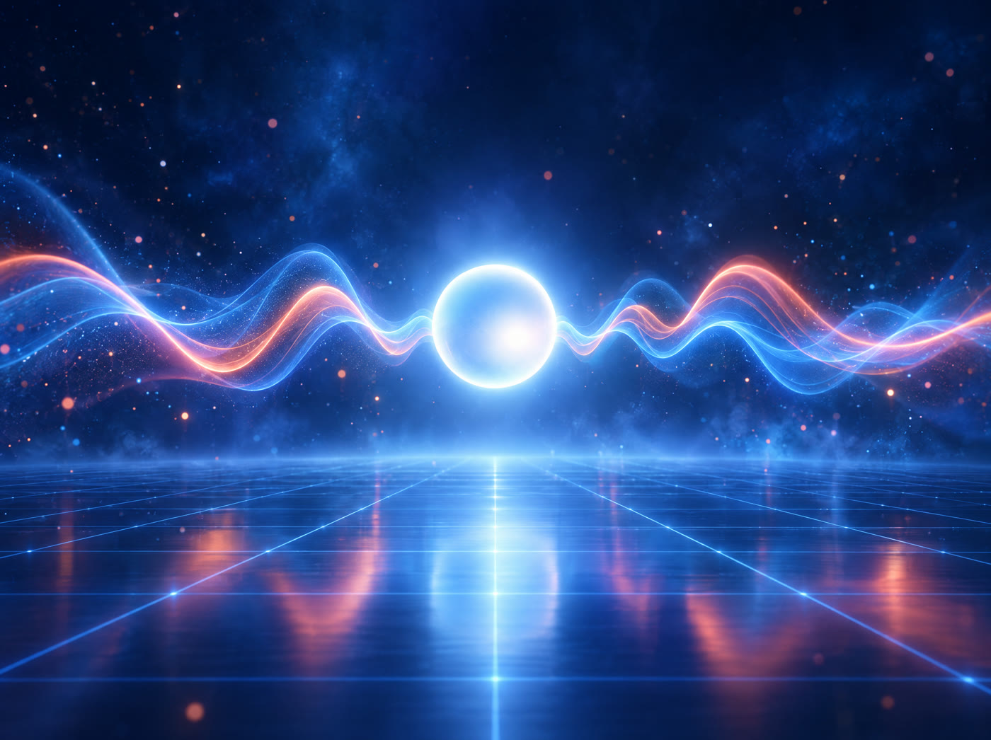 A glowing core sending a calm wave of light across a grid